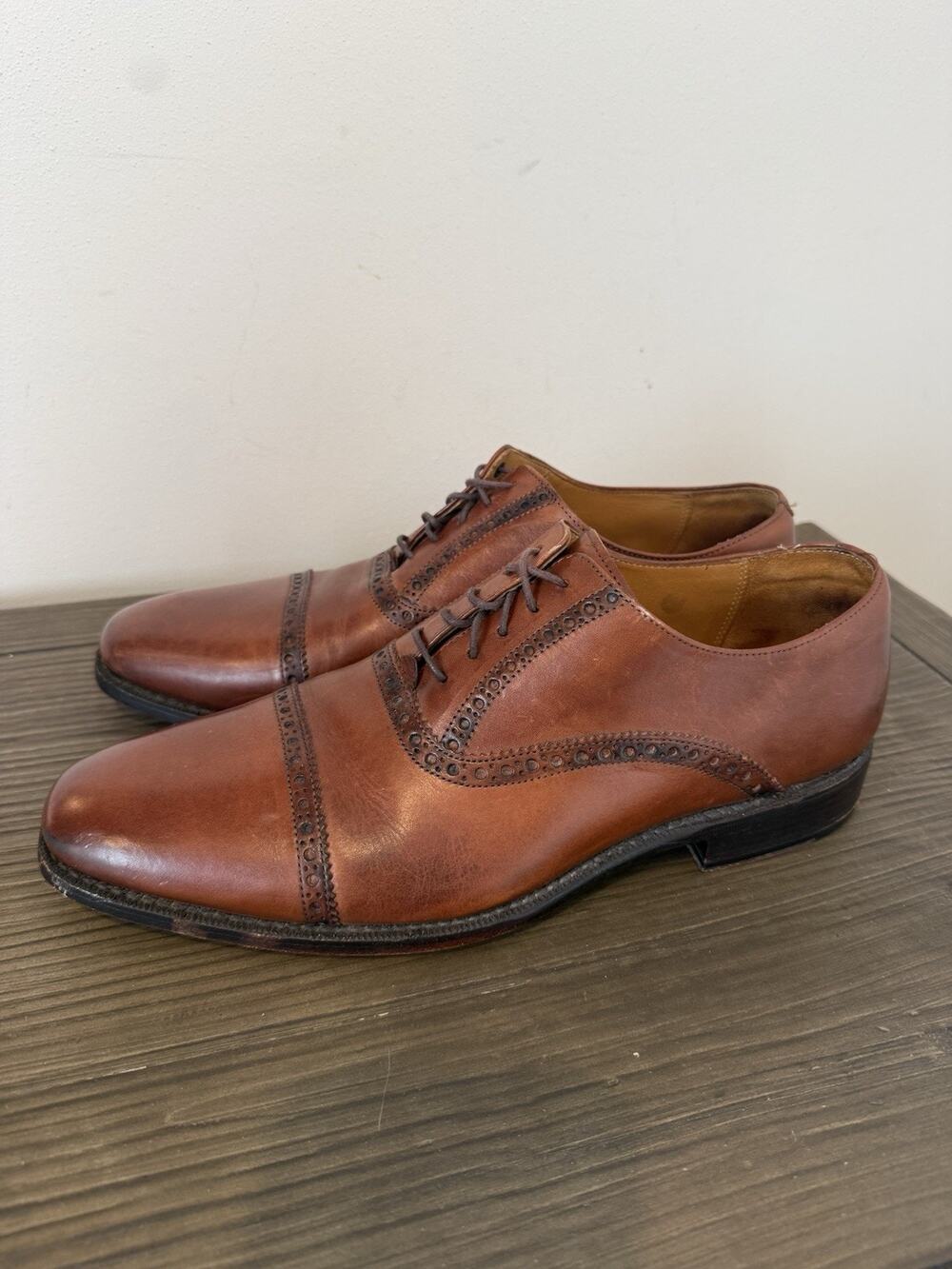 COLE HAAN Air Men's Cap Toe Oxford Dress Shoes Brogue Brown Leather Sz 10